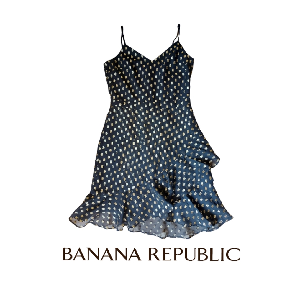 Banana Republic Black & Gold Metallic Ruffle Dress